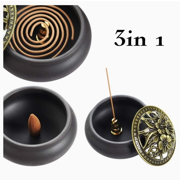 Renjia Porcelain Black and antique gold insesnse burner new in box - Picture 4 of 7